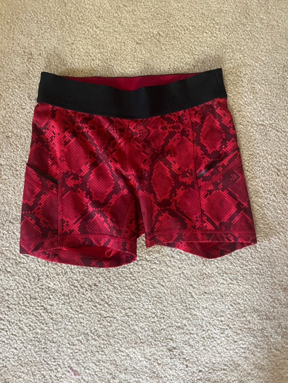 lululemon athletica Red & Black Snake-Print Bike Shorts